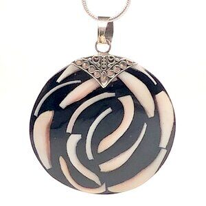 Stunning Artisan Resin & Sterling Silver Pendant Boho Statement Necklace